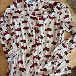 Mickey Mouse Pajama top  with Red and Green Car Print euc